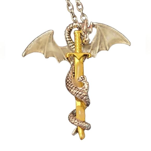Flying Dragon Royal Sword Glow in the Dark Necklace Unique Fantasy Jewelry - Picture 7 of 8